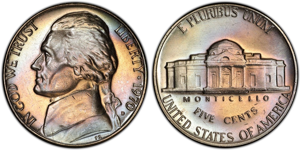 Comparison of 1970 nickel common weak steps reverse versus Full Steps premium reverse on Monticello